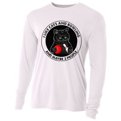 I Like Cats And Bowling And Maybe 3 People Funny Cat Lovers Cooling Performance Long Sleeve Crew