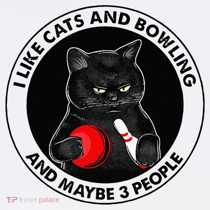 I Like Cats And Bowling And Maybe 3 People Funny Cat Lovers Womens T-Shirt