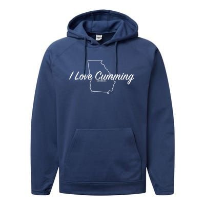 I Love Cumming Ga Gift Performance Fleece Hoodie