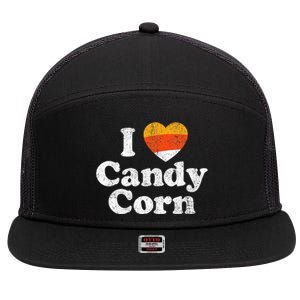 I Love Candy Corn Funny Halloween Retro 80s 70s Costume 7 Panel Mesh Trucker Snapback Hat