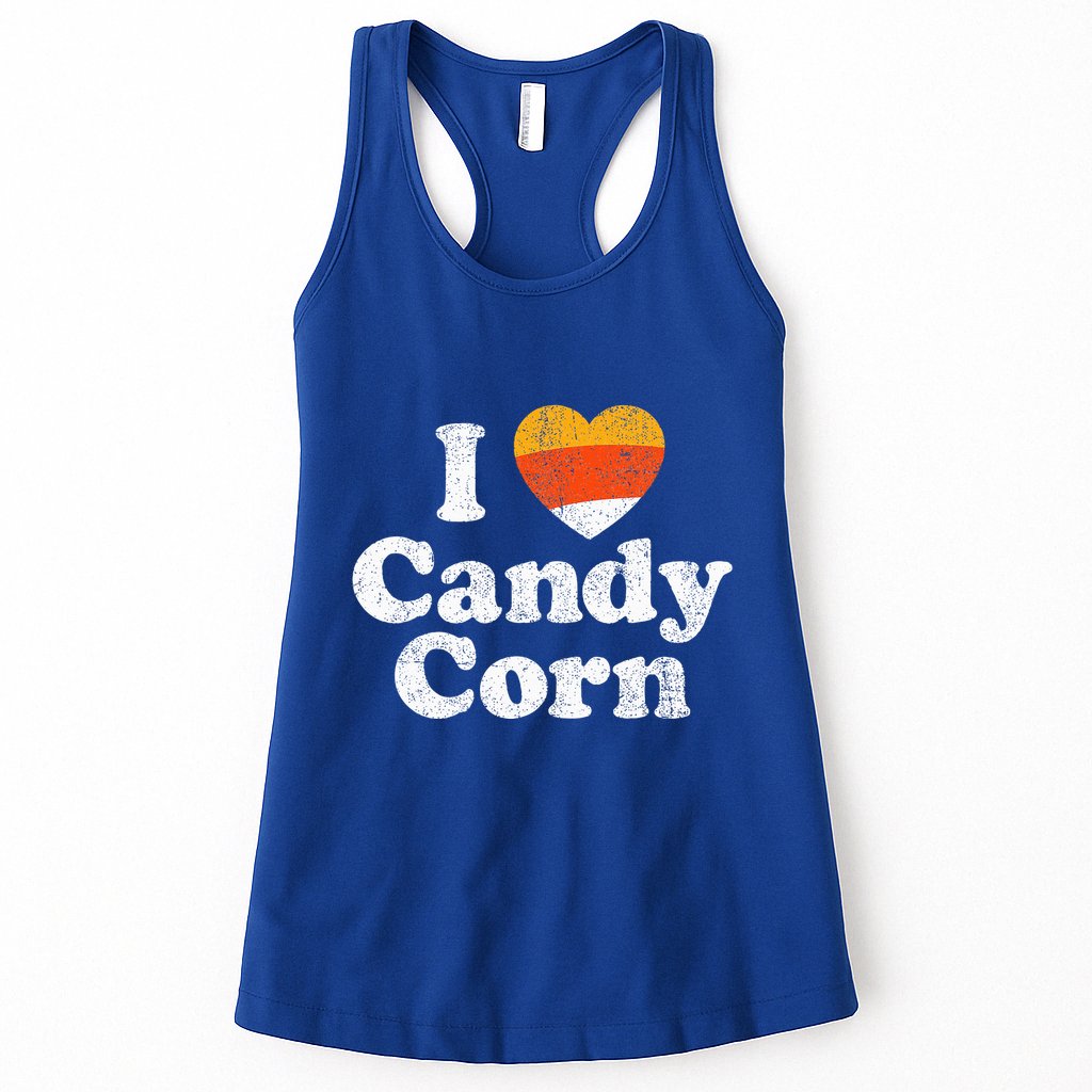 I Love Candy Corn Funny Halloween Retro 80s 70s Costume Womens Tank Top
