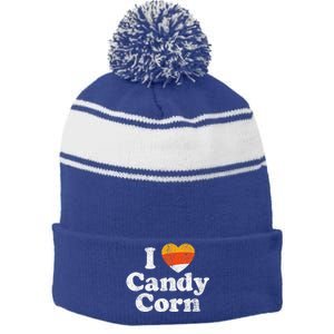 I Love Candy Corn Funny Halloween Retro 80s 70s Costume Stripe Pom Pom Beanie