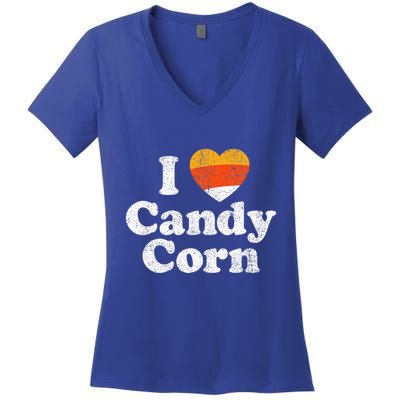 I Love Candy Corn Funny Halloween Retro 80s 70s Costume Women's V-Neck T-Shirt