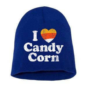 I Love Candy Corn Funny Halloween Retro 80s 70s Costume Short Acrylic Beanie