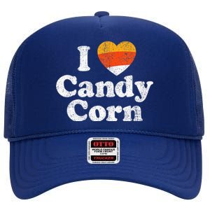 I Love Candy Corn Funny Halloween Retro 80s 70s Costume High Crown Mesh Back Trucker Hat