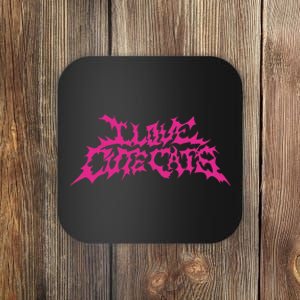 I Love Cute Cats Funny Death Metal Logo Style Coaster