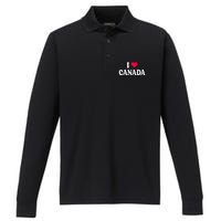 I Love Canada Day Heart Canadian Performance Long Sleeve Polo