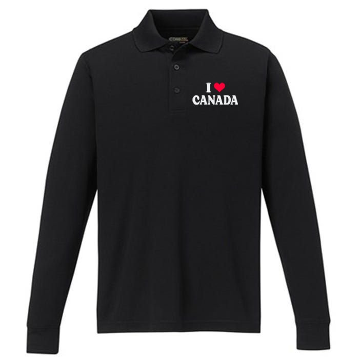 I Love Canada Day Heart Canadian Performance Long Sleeve Polo