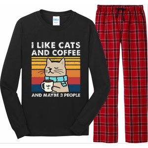 I Like Cats And Coffee And Maybe 3 People Funny Cats Long Sleeve Pajama Set