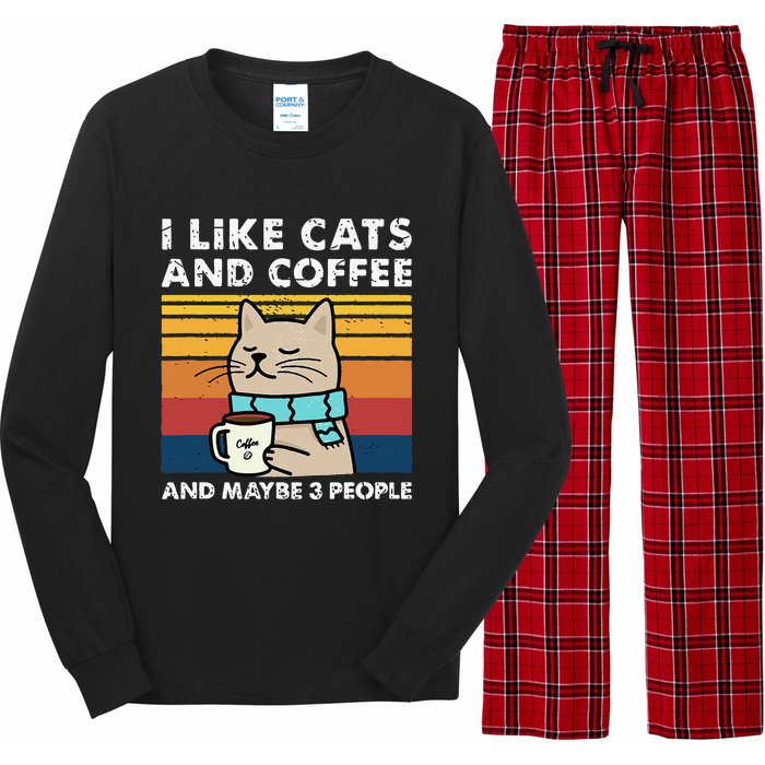 I Like Cats And Coffee And Maybe 3 People Funny Cats Long Sleeve Pajama Set