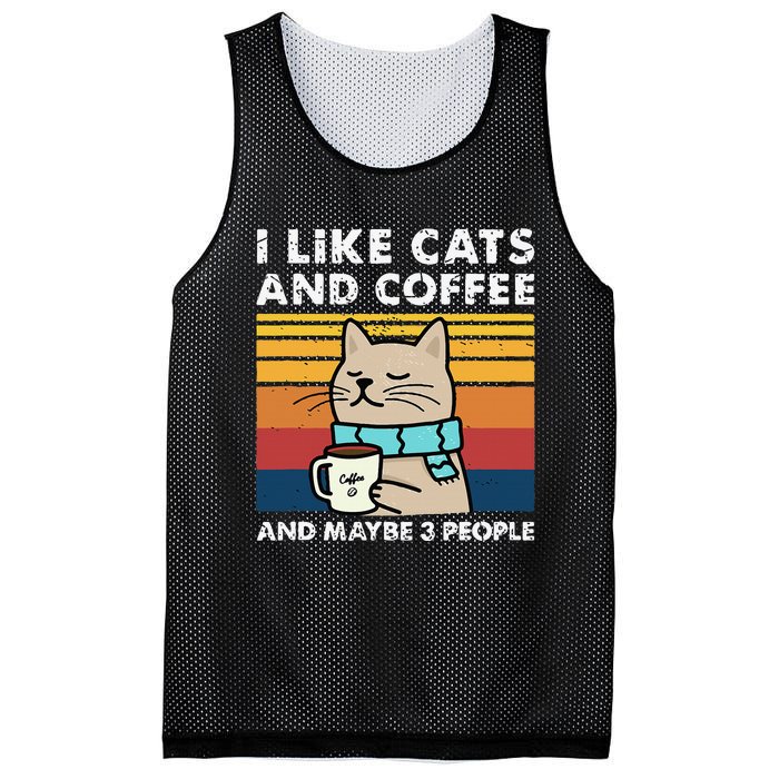 I Like Cats And Coffee And Maybe 3 People Funny Cats Mesh Reversible Basketball Jersey Tank