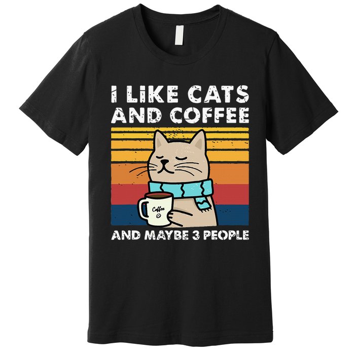 I Like Cats And Coffee And Maybe 3 People Funny Cats Premium T-Shirt