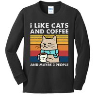 I Like Cats And Coffee And Maybe 3 People Funny Cats Kids Long Sleeve Shirt