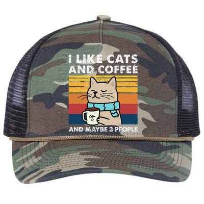 I Like Cats And Coffee And Maybe 3 People Funny Cats Retro Rope Trucker Hat Cap