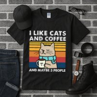 I Like Cats And Coffee And Maybe 3 People Funny Cats Tall T-Shirt