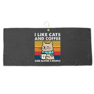 I Like Cats And Coffee And Maybe 3 People Funny Cats Large Microfiber Waffle Golf Towel