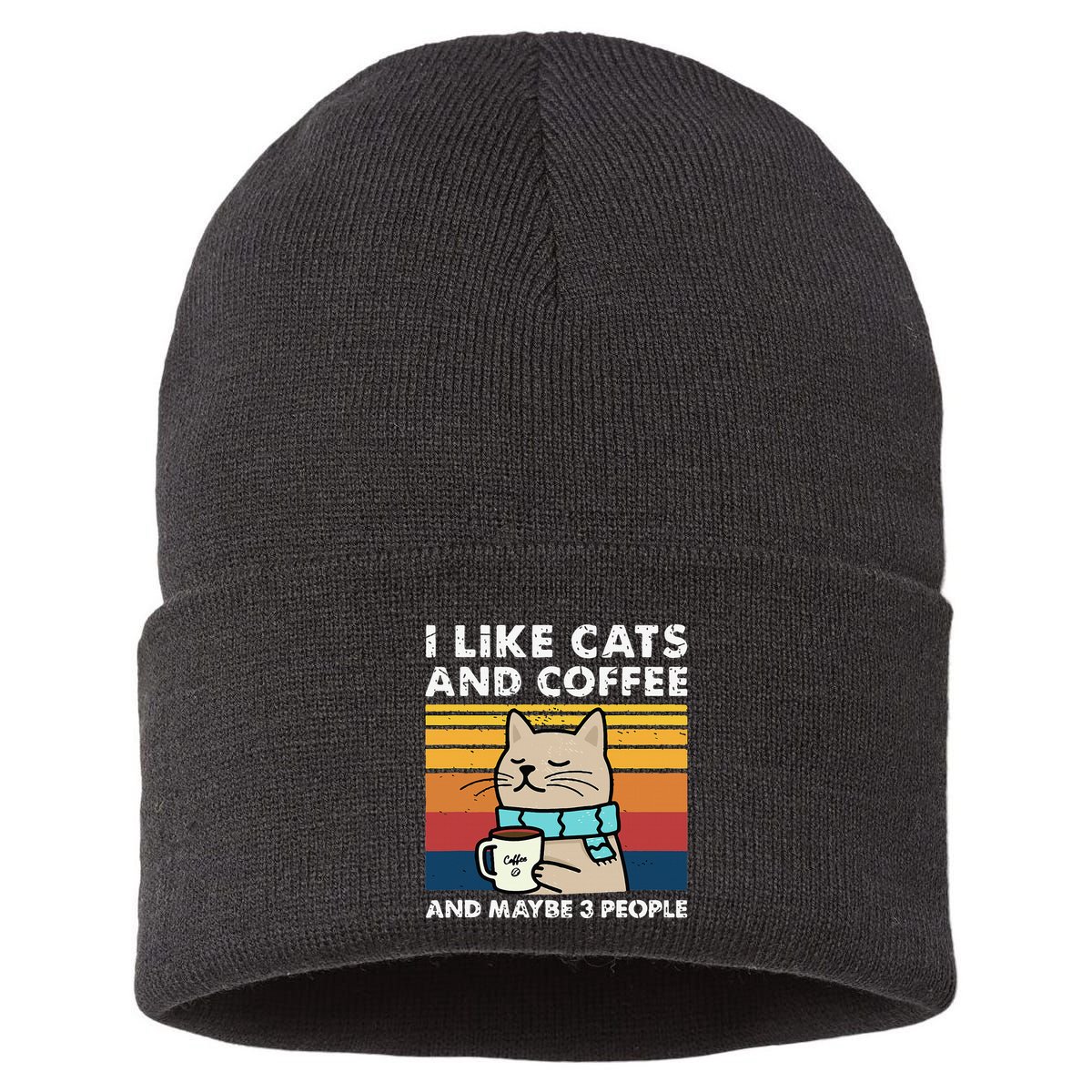 I Like Cats And Coffee And Maybe 3 People Funny Cats Sustainable Knit Beanie