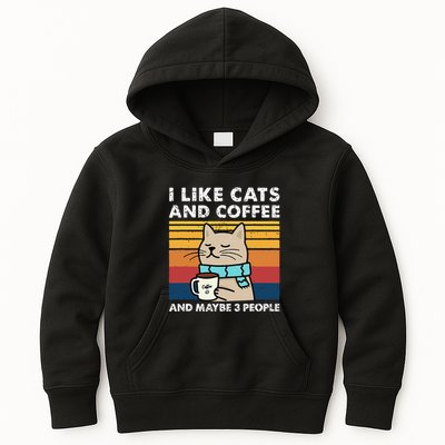 I Like Cats And Coffee And Maybe 3 People Funny Cats Kids Hoodie