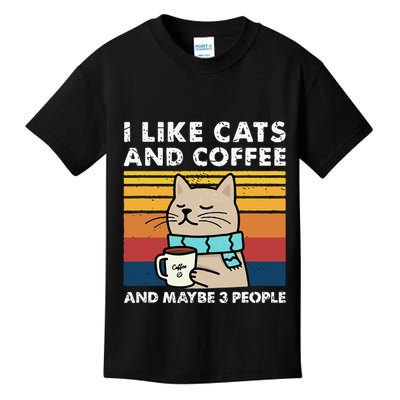 I Like Cats And Coffee And Maybe 3 People Funny Cats Kids T-Shirt