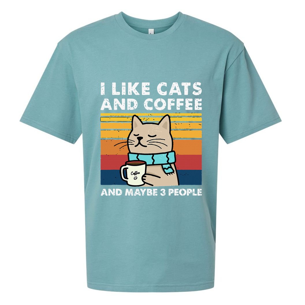 I Like Cats And Coffee And Maybe 3 People Funny Cats Sueded Cloud Jersey T-Shirt