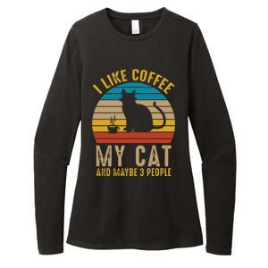 I Like Coffee My Cat And Maybe 3 People Funny Retro Womens CVC Long Sleeve Shirt