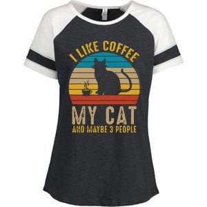 I Like Coffee My Cat And Maybe 3 People Funny Retro Enza Ladies Jersey Colorblock Tee