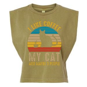 I Like Coffee My Cat And Maybe 3 People Funny Retro Garment-Dyed Women's Muscle Tee