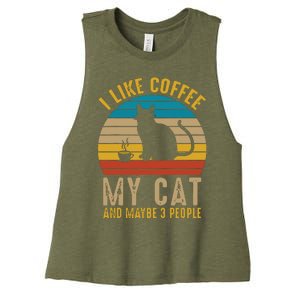 I Like Coffee My Cat And Maybe 3 People Funny Retro Women's Racerback Cropped Tank