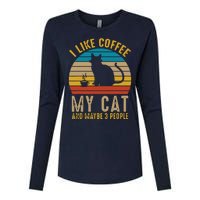 I Like Coffee My Cat And Maybe 3 People Funny Retro Womens Cotton Relaxed Long Sleeve T-Shirt