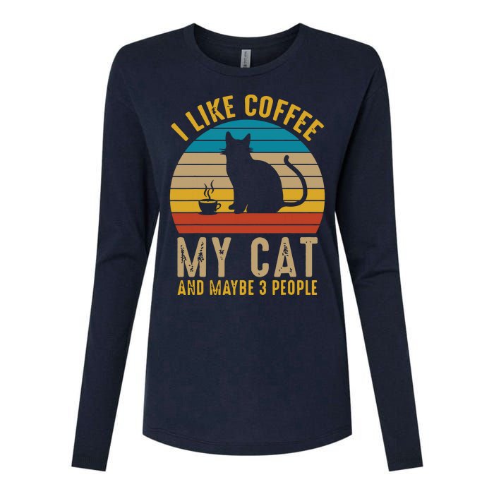 I Like Coffee My Cat And Maybe 3 People Funny Retro Womens Cotton Relaxed Long Sleeve T-Shirt