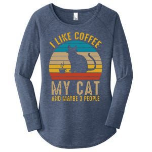 I Like Coffee My Cat And Maybe 3 People Funny Retro Women's Perfect Tri Tunic Long Sleeve Shirt