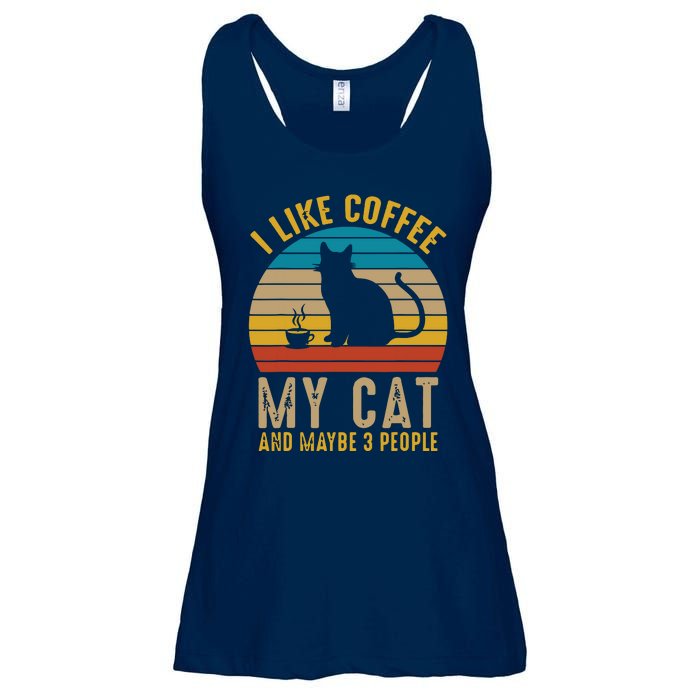 I Like Coffee My Cat And Maybe 3 People Funny Retro Ladies Essential Flowy Tank