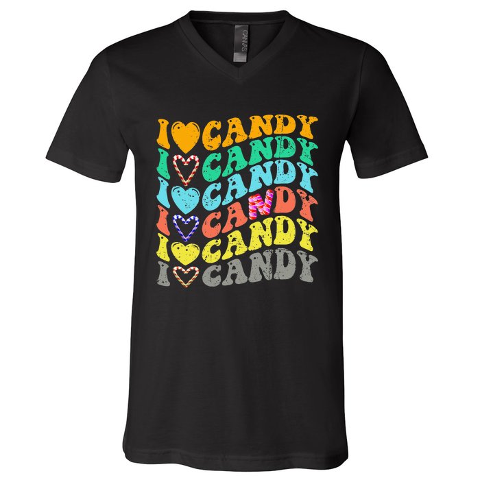 I love Candy Halloween Party Cute Trick or Treat Candyland V-Neck T-Shirt