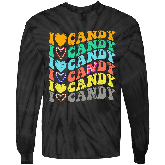 I love Candy Halloween Party Cute Trick or Treat Candyland Tie-Dye Long Sleeve Shirt