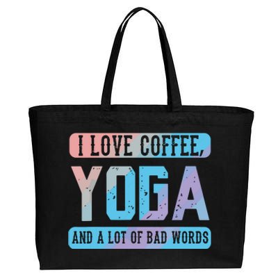 I Love Coffee Yoga And Bad Words Funny Yoga Saying Cotton Canvas Jumbo Tote