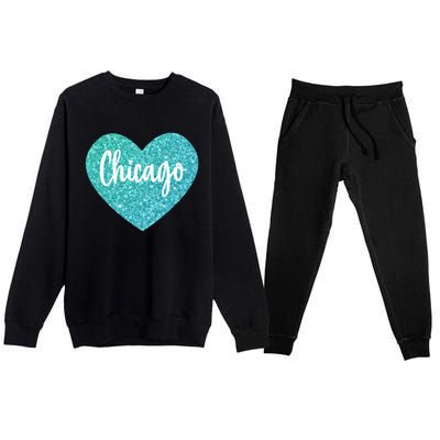 I Love Chicago Usa Heart Meaningful Gift Premium Crewneck Sweatsuit Set