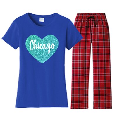 I Love Chicago Usa Heart Meaningful Gift Women's Flannel Pajama Set