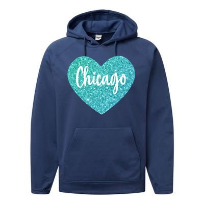 I Love Chicago Usa Heart Meaningful Gift Performance Fleece Hoodie