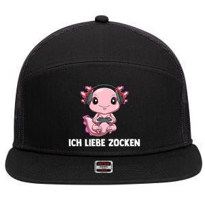 I Love Computer Gaming Gaming Axolotl Gift 7 Panel Mesh Trucker Snapback Hat