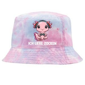 I Love Computer Gaming Gaming Axolotl Gift Tie-Dyed Bucket Hat