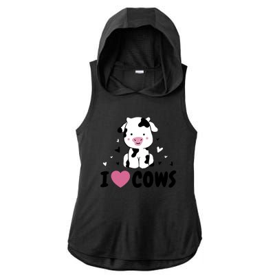 I Love Cows Heart Ladies PosiCharge Tri-Blend Wicking Draft Hoodie Tank