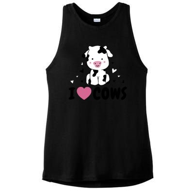 I Love Cows Heart Ladies PosiCharge Tri-Blend Wicking Tank