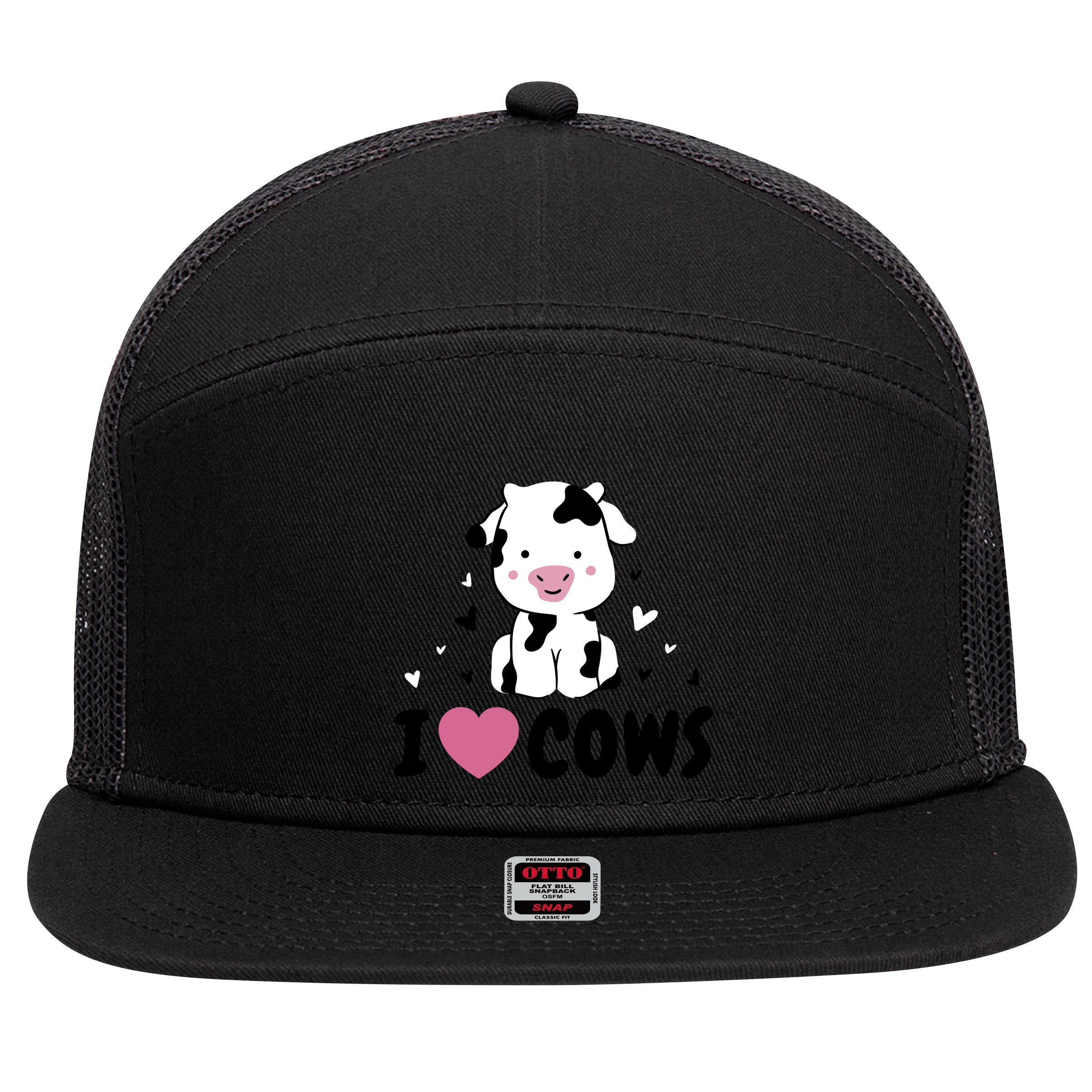 I Love Cows Heart 7 Panel Mesh Trucker Snapback Hat