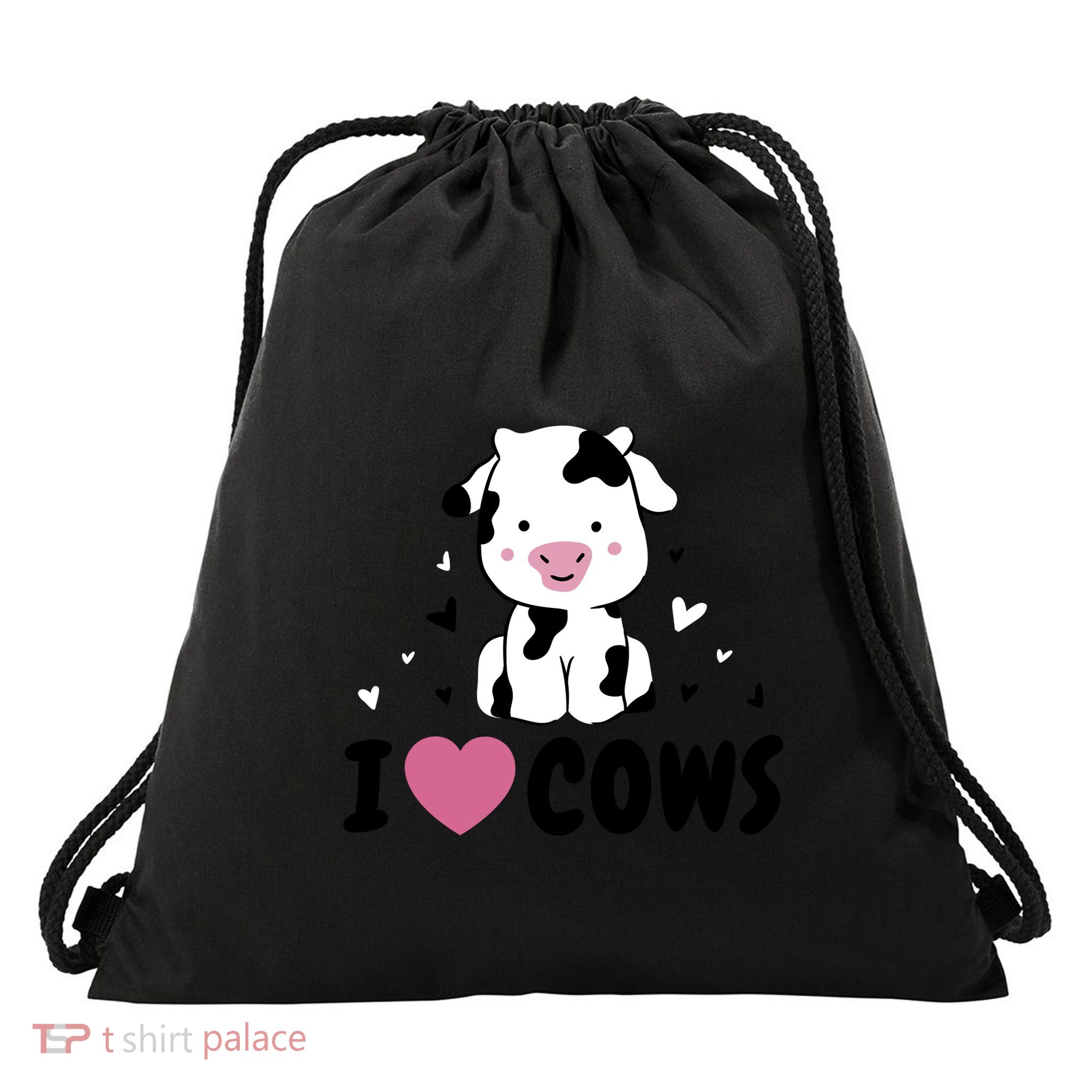 I Love Cows Heart Drawstring Bag