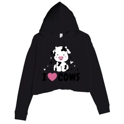 I Love Cows Heart Crop Fleece Hoodie