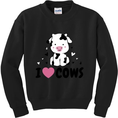 I Love Cows Heart Kids Sweatshirt