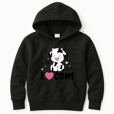 I Love Cows Heart Kids Hoodie