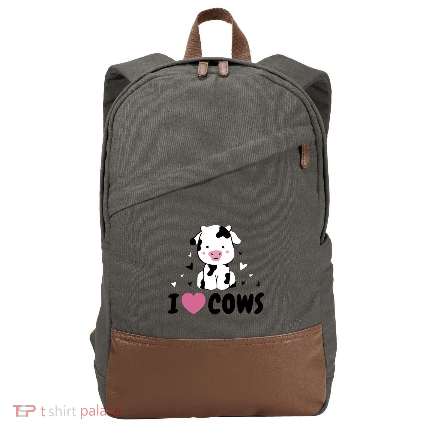 I Love Cows Heart Cotton Canvas Backpack