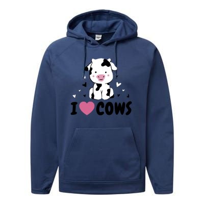 I Love Cows Heart Performance Fleece Hoodie