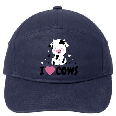 I Love Cows Heart 7-Panel Snapback Hat